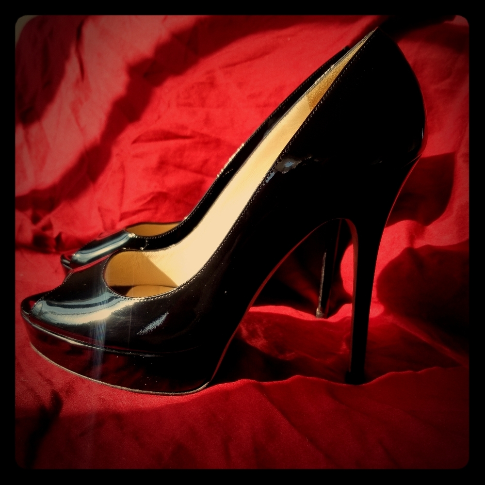 Jimmy Choo Patent Black Peep Toe Heel